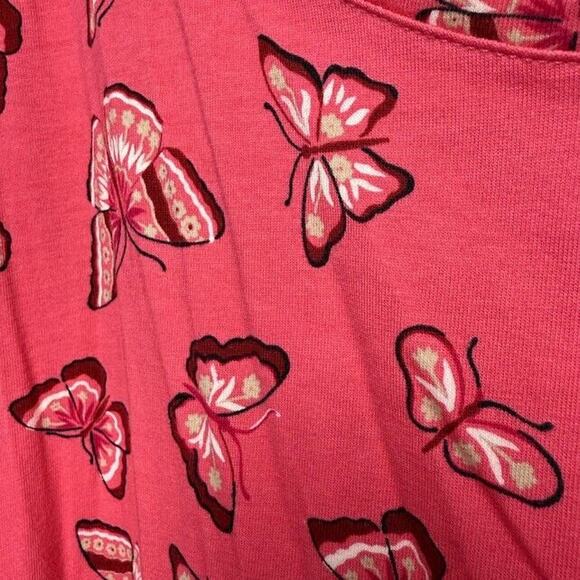 Butterfly Blouse Womens 2X Pink Pullover Short Sleeve Scoop Neck Top Stretch - Picture 3 of 8